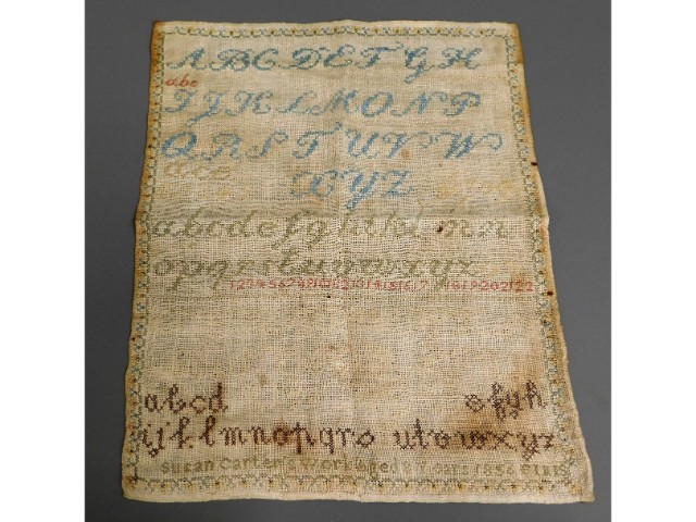 An early Victorian sampler by Susan Carter, 8yrs o