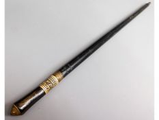 An Indian sword stick with twist lock brass feral