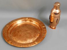 An arts & crafts style hammered copper tray, 13.25