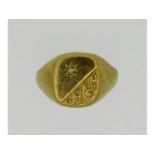 A 9ct gold gents signet ring with diamond, 3.4g, s