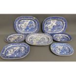 Seven antique & 19thC. willow pattern blue & white