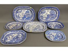 Seven antique & 19thC. willow pattern blue & white