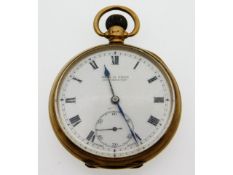 A Diss & Sons Dewsbury 9ct gold top wind antique pocket watch, rubbed monogram to verso, runs when w