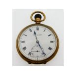 A Diss & Sons Dewsbury 9ct gold top wind antique pocket watch, rubbed monogram to verso, runs when w