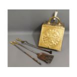 A coal scuttle & brass companion set