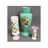 Three Victorian enamelled opaline glass vases, tal