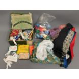 A quantity of thread, sewing items, ladies scarves