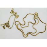 A 9ct gold box chain, 17.5in long & one other 9ct