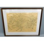 A large framed pencil study of deer by C. F. Tunni