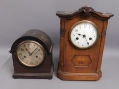 An Edwardian oak cased clock 14.25in tall & one ot