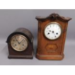 An Edwardian oak cased clock 14.25in tall & one ot