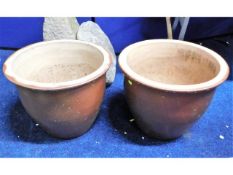 A pair of large glazed garden pots, 15.625in high