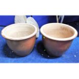 A pair of large glazed garden pots, 15.625in high