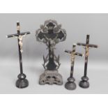 Four Catholic religious crucifixes, tallest 14in h