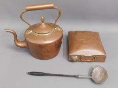 A Georgian copper kettle, 11in tall, a copper hot