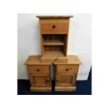 Three matching pine bedside cabinets, 25in high