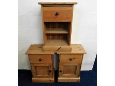 Three matching pine bedside cabinets, 25in high