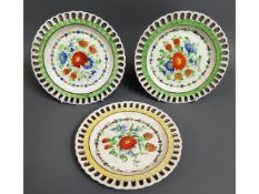 Three early 19thC. hand painted ribbon plates, pos