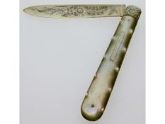 An 1888 Sheffield silver mother of pearl handled f