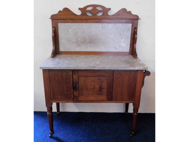A c.1900 wash stand with marble back & top, 36in w
