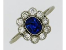 An early 20thC. platinum ring set with cushion cut