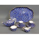 A blue & white with gilding Spode tea set for two,