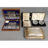 An oak cased 24 piece mother of pearl & silver fis