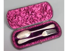 A cased 1885 London silver christening set inscrib