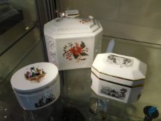 Three Royal Worcester porcelain caskets with cover