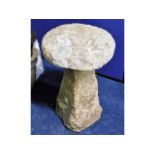 A two piece granite garden mushroom, 27in tall x 1