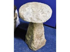 A two piece granite garden mushroom, 27in tall x 1