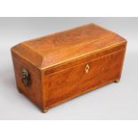A 19thC. rosewood tea caddy with lion head handles