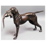 A reproduction bronze pointer dog with game, 15in