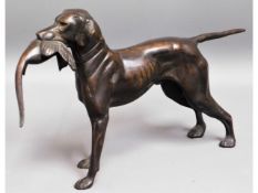 A reproduction bronze pointer dog with game, 15in