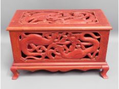 A painted Oriental style fretwork casket, 19.75in