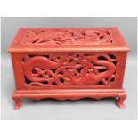 A painted Oriental style fretwork casket, 19.75in