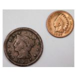 An 1847 US one cent twinned with an 1887 one cent