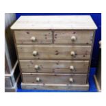 A pine chest with five drawers, 36in wide x 35.5in