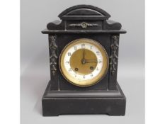 A Victorian slate mantel clock, 11in tall