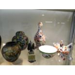 A Chinese porcelain duck & cat, a Chinese ginger j