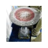 A stone bird bath with baluster pedestal, 27in tal