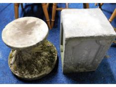 Two reconstituted stone pot plinths, 16.5in & 14in