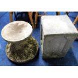 Two reconstituted stone pot plinths, 16.5in & 14in