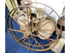 Two large iron cart wheels, 47.5in diameter