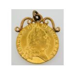 A 1790 mounted George III 22ct gold guinea, 9.6g