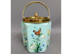 A Victorian opaline glass biscuit barrel of hexago