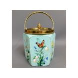 A Victorian opaline glass biscuit barrel of hexago