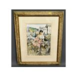 A Gordon King framed watercolour of a girl on wall