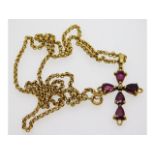 A 9ct gold necklace with cross set with ruby & dia