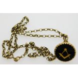 A 9ct gold masonic seal on a 23in 9ct gold chain,